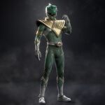  1boy arm_guards armor artist_name belt bodysuit boots gloves gold_armor gold_trim green_bodysuit green_ranger helmet highres mighty_morphin_power_rangers power_rangers shoulder_armor tokujay tokusatsu twitter_username 