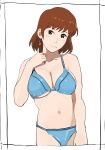  1girl breasts brown_eyes brown_hair cleavage closed_mouth earrings highres jewelry kaze_no_tani_no_nausicaa large_breasts looking_at_viewer nausicaa nawa_no_ojisan short_hair solo standing swimsuit water white_background 