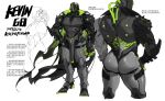  1boy absurdres ashthepenguin ass bara black_cloak chinese_text claws cloak cropped_legs from_behind helmet highres huge_ass humanoid_robot large_pectorals male_focus multiple_views muscular muscular_male neon_trim original pectorals robot short_hair standing thick_thighs thighs torn_cloak torn_clothes translation_request 