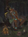  &lt;3 2023 alikars anthro bottomwear campfire candy canid canine canis cheek_tuft chest_tuft claws clothed clothing collar collar_tag dessert digital_media_(artwork) digitigrade duo embrace english_text eyes_closed facial_tuft feet fluffy fluffy_tail food forest fur good_boy hair hi_res inner_ear_fluff intimate leaning leaning_back leaning_forward leaning_on_another looking_at_another male male/male mammal markings maro_lupus marshmallow narrowed_eyes night paws plant romantic romantic_ambiance romantic_couple shorts sitting smile smiling_at_partner spread_legs spreading tail text toe_claws topless tree tuft wolf 