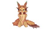  2020 anthro brown_horn canid canine cheek_tuft cloudyiki countershading digital_media_(artwork) dipstick_ears facial_tuft fox front_view full-length_portrait fur green_eyes horn kemono kneeling male mammal multicolored_ears orange_body orange_fur portrait simple_background smile solo tail tail_tuft tuft white_background yellow_body yellow_countershading yellow_fur 