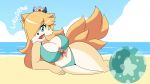  absurd_res anthro big_breasts bikini breasts canid canine canis clothing crown curvy_figure female hair hair_over_eye headgear hi_res hourglass_figure lirudraw lying mammal mario_bros mature_female nintendo on_side one_eye_obstructed rosalina_(mario) solo super_mario_galaxy swimwear wolf 