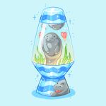  blue_background charongess english_commentary heart lava_lamp manatee no_humans original simple_background sparkle 