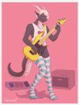  5_fingers amplifier anthro clothed clothing dragon electric_guitar eyewear fingers glasses guitar hi_res legwear malakai_(malakai) male musical_instrument partially_clothed pattern_clothing pattern_legwear pedals plucked_string_instrument reptile scalie shirt solo stockings string_instrument striped_clothing striped_legwear stripes tank_top to(matto)3 topwear underwear 