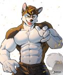  abs anjing_kampuss anthro biceps canid canine canis clothed clothing domestic_dog hi_res joseph_(anjing_kampuss) male mammal muscular muscular_male nordic_sled_dog pecs solo spitz topless 