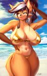  absurd_res anthro big_breasts breasts elizabeth_fox female golden_bikini hi_res huge_breasts solo viejillox 