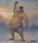  2023 absurd_res anthro baloo bear belly big_belly clothing disney hat headgear headwear hi_res humanoid_hands male mammal one_eye_closed overweight overweight_male shirt solo talespin the_jungle_book themorghull topwear wink 