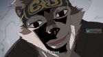  1boy ainu_clothes animal_ears araki_hirohiko_(style) bara close-up crazy_eyes diamond_wa_kudakenai dr_whiger english_text furry furry_male grey_fur horkeu_kamui jacket jacket_on_shoulders jojo_no_kimyou_na_bouken kira_yoshikage looking_at_viewer male_focus parody solo subtitled tokyo_afterschool_summoners two-tone_fur upper_body white_fur wolf_boy wolf_ears 