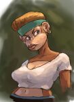 2023 anthro bandanna blonde_hair blue_eyes breasts brown_body brown_hair candy_kong cleavage clothed clothing crop_top donkey_kong_(series) ear_piercing ear_ring female hair hi_res kerchief kong lips looking_away mammal navel nintendo piercing primate redustheriotact ring_piercing shirt sketch solo thick_lips topwear 