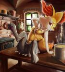  absurd_res anthro appliance braixen breasts comfy cooking cooking_pot detailed_background featureless_breasts featureless_crotch female fire fireplace food furniture generation_6_pokemon hi_res inside kitchen kitchen_appliance meat nintendo noconcession oven plant pokemon pokemon_(species) seductive sitting small_breasts solo soup steaming stove table window window_light 