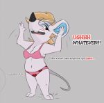  2023 animal_crossing animated anthro assisted_exposure bra breaking_the_fourth_wall breasts cleavage clothed clothing dialogue english_text eyewear female full-length_portrait fur glasses grey_background grey_nipples honeymono mammal mouse murid murine nintendo nipples open_mouth panties petri_(animal_crossing) pink_bra pink_clothing pink_panties pink_underwear portrait rodent simple_background solo standing text topless topless_anthro topless_female tsundere underwear white_body white_fur 
