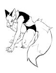  2023 anthro black_and_white blood bodily_fluids canid canine claws digital_media_(artwork) falvie female finger_claws fox fur hi_res mammal midriff monochrome simple_background solo the_fox_(falvie) toe_claws white_background 