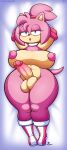  absurd_res amy_rose anthro balls big_breasts breasts clothing crossgender eulipotyphlan footwear ftg_crossgender fti_crossgender genitals gynomorph hedgehog hi_res intersex lying mammal nipples on_back penis pkfirefawx sega shoes sonic_the_hedgehog_(series) thick_thighs 