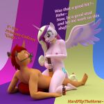  1:1 anthro blender_(software) blender_cycles dialogue digital_media_(artwork) drugs duo equid equine female friendship_is_magic genitals hand_on_penis hardflip hardflipthehorse hasbro hi_res horn male male/female mammal marijuana masturbation my_little_pony on_lap pattern_background penis pinned_to_floor princess_cadance_(mlp) red-eye simple_background sitting_on_another sitting_on_lap striped_background text unicorn vape vape_pen winged_unicorn wings 