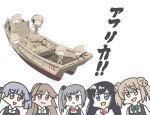  :3 arashio_(kancolle) arashio_kai_ni_(kancolle) asashio_(kancolle) asashio_kai_ni_(kancolle) black_hair blue_eyes brown_eyes brown_hair chibi combat_helmet dress fallschirmhelm ferret-san grey_hair helmet kantai_collection kasumi_(kancolle) kasumi_kai_ni_(kancolle) landing_craft light_brown_hair long_hair michishio_(kancolle) michishio_kai_ni_(kancolle) military_vehicle motor_vehicle ooshio_(kancolle) ooshio_kai_ni_(kancolle) panzerkampfwagen_iii pinafore_dress ship shirt side_ponytail sleeveless sleeveless_dress stahlhelm tank translation_request twintails upper_body watercraft white_shirt 