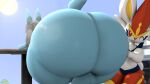  3d_(artwork) balls big_balls big_butt blue_body bubble_butt butt butt_focus cindablimp cinderace digital_media_(artwork) duo generation_4_pokemon generation_8_pokemon genitals hand_on_butt hi_res huge_butt lucario male nintendo one_eye_closed pokemon pokemon_(species) red_body source_filmmaker white_body wink 