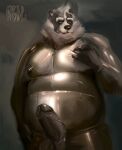  anthro badger balls black_body black_fur bodily_fluids brown_nose brown_penis chubby_male clothed clothing digital_media_(artwork) erection european_badger facial_piercing fur genital_fluids genitals grey_body grey_fur hair hi_res latex looking_at_viewer male mammal meles metalferal moobs mustelid musteline nipples nose_piercing overweight overweight_male penis piercing rubber rubber_clothing rubber_suit simple_background smile solo translucent translucent_clothing transparent_latex white_body white_fur zeppelin(metalferal) 