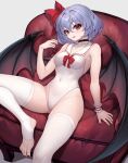  1girl absurdres alternate_costume bare_shoulders bat_wings breasts choker couch feet_out_of_frame highres medium_breasts nail_polish no_headwear red_nails remilia_scarlet sitting solo stirrup_legwear sudako_(dai011305) toeless_legwear toenail_polish toenails touhou wings 