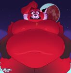  2022 ailurid anthro belly big_belly big_breasts blood_moon breasts clenched_teeth cross-popping_vein dedoarts disney fangs featureless_breasts female fur looking_at_viewer looking_down looking_down_at_viewer low-angle_view macro mammal ming_lee_(turning_red) moon narrowed_eyebrows navel nude obese obese_anthro obese_female overweight overweight_anthro overweight_female pixar red_body red_fur red_panda signature sky solo standing star starry_sky teeth turning_red wide_eyed 