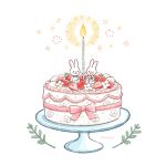  artist_name blue_bow bow cake candle closed_mouth commentary_request cream fire flower food food_focus fruit holding holding_flower no_humans original pink_flower pink_ribbon rabbit ribbon simple_background sitting smile sparkle strawberry strawberry_cake strawberry_slice tokoyu twitter_username white_background white_flower white_rabbit_(animal) 