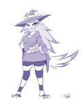  absurd_res adam_clowery anthro avian big_breasts bird breasts clothing female hat headgear headwear helluva_boss hi_res monochrome owl owl_demon simple_background solo stella_(helluva_boss) thick_thighs white_background witch_costume witch_hat 