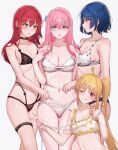  4girls ;q absurdres ass_visible_through_thighs black_bra black_choker black_panties blonde_hair blue_eyes blue_hair blush bocchi_the_rock! bow bow_earrings bra breasts choker collarbone cube_hair_ornament deez_nuts_(meme) earrings gotoh_hitori green_eyes hair_ornament highres ijichi_nijika jewelry kita_ikuyo large_breasts lingerie long_hair looking_at_another looking_at_viewer measuring medium_breasts meme multiple_girls navel one_eye_closed open_mouth paid_reward_available panties pink_hair qiandaiyiyu red_eyes red_hair short_hair shy side_ahoge simple_background small_breasts stomach tape_measure tears thigh_gap thigh_strap thighs thumbs_up tongue tongue_out underwear underwear_only v white_background white_bra white_panties yamada_ryo yellow_bra yellow_eyes 