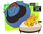  alphys anthro bed belly belly_blush big_belly big_breasts blush bodily_fluids body_blush breasts dialogue duo eyewear fangs fat_fetish feet female female/female fish flattened flattening_fetish furniture glasses gradient_background hair hi_res huge_belly huge_breasts hyper hyper_belly kafrizzzle lying marine morbidly_obese morbidly_obese_anthro morbidly_obese_female musk_clouds navel nippleless obese obese_anthro obese_female on_back on_bed onomatopoeia overweight overweight_anthro overweight_female red_hair simple_background sound_effects sweat tail teeth text text_box undertale_(series) undyne yellow_body yellow_eyes 