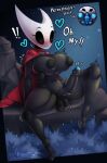 &lt;3 2023 areola arm_under_breasts arthropod azura_inalis balls black_areola black_body blush breasts cape clothing english_text exclamation_point fecharis genitals gynomorph hi_res hollow_knight hornet_(hollow_knight) intersex navel penis solo team_cherry text 