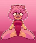  2023 absurd_res accessory amy_rose anthro breasts clothed clothing eulipotyphlan female green_eyes hair hair_accessory hairband hedgehog hi_res mammal multicolored_body open_mouth open_smile pink_body pink_hair sega simple_background smile smiling_at_viewer solo sonic_the_hedgehog_(series) stunnerpony tan_body two_tone_body 