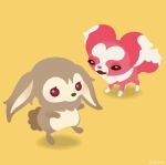  ambiguous_gender brown_body brown_fur cocone duo feral fur lineless lovox_(livly) pink_body pink_fur rabine_(livly) simple_background unknown_artist watermark yellow_background 