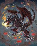  artist_name black_skin claws colored_skin dragon flower lunaurum multicolored_background no_humans open_mouth red-eyes_black_dragon red_eyes red_flower red_skin sharp_teeth signature tail teeth tongue yu-gi-oh! 
