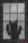  2011 ambiguous_gender anthro blood blood_spatter blood_splatter bluekyokitty bodily_fluids digital_drawing_(artwork) digital_media_(artwork) domestic_cat english_text felid feline felis fur horror_(theme) low_res mammal nude paws sebdoggo semi-anthro shaded silhouette solo text window 