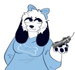  alpha_channel anonymous_artist anthro black_ears black_pawpads blue_clothing breasts canid canine canis clothing domestic_dog female fur hair hi_res holding_pipe_bomb long_ears mammal pawpads pipe_bomb solo topwear white_body white_clothing white_fur white_hair 