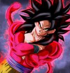 1boy absurdres black_hair body_fur closed_mouth crossed_arms dragon_ball dragon_ball_gt highres looking_at_viewer male_focus monkey_boy monkey_tail muscular muscular_male no_nipples pectorals red_fur saiyan smirk son_goku spiked_hair super_saiyan super_saiyan_4 tail ushi_(akabec0) yellow_eyes 