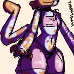  bra calico_cat cally_(theenyface) clothed clothing domestic_cat felid feline felis female fur mammal orange_stripes pink_clothing purple_spots solo sports_bra spots standing stripes theenyface underwear white_body white_fur 