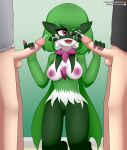 absurd_res anthro areola balls bodily_fluids breasts complex_vortex cum cum_in_mouth cum_inside cum_on_face cumshot ejaculation female gardevoir generation_3_pokemon generation_9_pokemon genital_fluids genitals green_body group hair handjob hi_res human male male/female mammal meowscarada nintendo nipples one_eye_closed open_mouth penile penis pokemon pokemon_(species) purple_eyes pussy sex smile tongue tongue_out trio white_body 