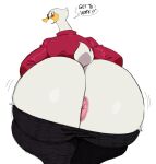  absurd_res anthro anus avian big_butt bird butt female hi_res huge_butt looking_at_viewer looking_back looking_back_at_viewer mature_female simple_background solo sssonic2 thick_thighs white_background white_body 