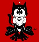  &lt;3 2023 4_fingers anthro biped black_body black_fur bulge clothed clothing digital_drawing_(artwork) digital_media_(artwork) domestic_cat felid feline felis felix_the_cat felix_the_cat_(series) fingers fleischer_style_toon fur hanzkilla happy hi_res looking_at_viewer male mammal paws red_background sharp_teeth simple_background sitting smile solo tail teeth toony white_body 