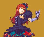  bandaged_arm bandages bare_shoulders black_dress breasts dress eyeshadow fire_emblem fire_emblem_engage glaceo long_hair makeup medium_breasts orange_hair panette_(fire_emblem) pixel_art red_eyeshadow short_bangs sidelocks sprite_art upper_body yellow_eyes 