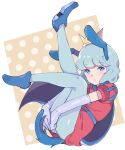  1boy androgynous animal_ears aqua_eyes aqua_hair blue_footwear bob_cut cape crown dog_ears dog_tail elbow_gloves folded fq75017 gloves highres jewelry legs_up male_focus mario_(series) necklace otoko_no_ko pantyhose red_tunic short_hair simple_background solo super_mario_bros.:_peach-hime_kyushutsu_dai_sakusen! tail tunic white_gloves 