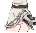  1girl arknights ass ass_focus belt cropped_legs dress from_behind grey_dress leopard_tail no_panties pramanix_(arknights) simple_background solo tail white_background wwo2002 