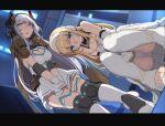  2girls backlighting bare_shoulders belt belt_pouch between_legs blonde_hair blue_eyes blurry blurry_background blush boots breasts cleavage cleavage_cutout closed_mouth clothing_cutout commentary dress dutch_angle elbow_gloves elbow_pads embarrassed evelysse_(star_ocean) fisheye from_below gloves grey_hair hairband hand_between_legs have_to_pee headgear highres indoors knee_boots knee_pads knees_together_feet_apart letterboxed long_hair looking_at_viewer medium_breasts multiple_girls nagioka nose_blush open_mouth own_hands_together panties pantyshot peeing peeing_self pouch purple_eyes short_dress shoulder_pads sidelocks sleeveless sleeveless_dress squatting standing star_ocean star_ocean_anamnesis sweat thigh_strap tika_blunche toeless_footwear toes trembling underwear upskirt v_arms wet wet_clothes wet_panties white_dress white_footwear white_gloves white_hairband white_panties 
