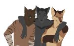  anthro black_body black_fur brown_body brown_fur canid canine canis ceriglider fenrir_(fenrirw0lf) fenwolf fur green_eyes group hyena jackal male mammal markings simple_background striped_markings stripes tan_body tan_fur thevale_(character) trio wolf 