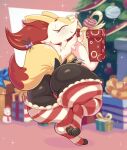  absurd_res anthro big_butt braixen butt christmas christmas_present christmas_tree clothing dipstick_tail female fur generation_6_pokemon gift hi_res holding_gift holding_object holidays huge_butt illustratorfake inner_ear_fluff legwear markings multicolored_body multicolored_fur nintendo plant pokemon pokemon_(species) solo tail tail_markings thick_thighs thigh_highs thong tree tuft underwear yellow_body 