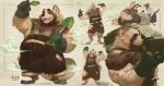  2023 anthro bernie_burr biped black_nose brown_body canid canine clothing duo eyes_closed hi_res humanoid_hands leaf mammal overalls raccoon_dog shovel simple_background sitting solo tanuki tools 