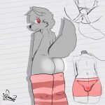  alexboom11 anthro anus belt big_butt bulge butt canid canine canis clothing hi_res legwear male mammal sketch sketch_page solo tights wolf 