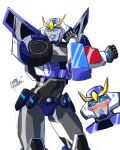 2023 absurd_res blue_body blue_eyes blush cybertronian dumbdelvon female hasbro hi_res humanoid machine metallic_body not_furry robot robot_humanoid simple_background solo stretching strongarm_(character) takara_tomy transformers transformers:_robots_in_disguise_(2015) transformers_aligned_continuity white_background 