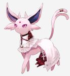  absurdres animal_focus clothed_pokemon commentary_request crinoline dot_mouth dot_nose espeon forked_tail gem highres leash no_humans pokemon pokemon_(creature) purple_eyes red_gemstone simple_background su_(sajo_su5) tail white_background 