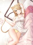  1girl ;p absurdres animal_ears babydoll bed blush bra breasts cat_ears cat_tail head_on_hand highres isshiki_iroha lying medium_breasts medium_hair on_bed on_side one_eye_closed panties sahara386 solo tail tongue tongue_out underwear white_babydoll yahari_ore_no_seishun_lovecome_wa_machigatteiru. yellow_bra yellow_eyes yellow_panties 