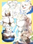  absurd_res anthro bandage belly blush canid canine canis clothing fur hi_res lifewonders live_a_hero male mammal mankini moobs multiple_images nipples okentya overweight shirt solo t-shirt topwear vest white_body white_fur wolf yohack 